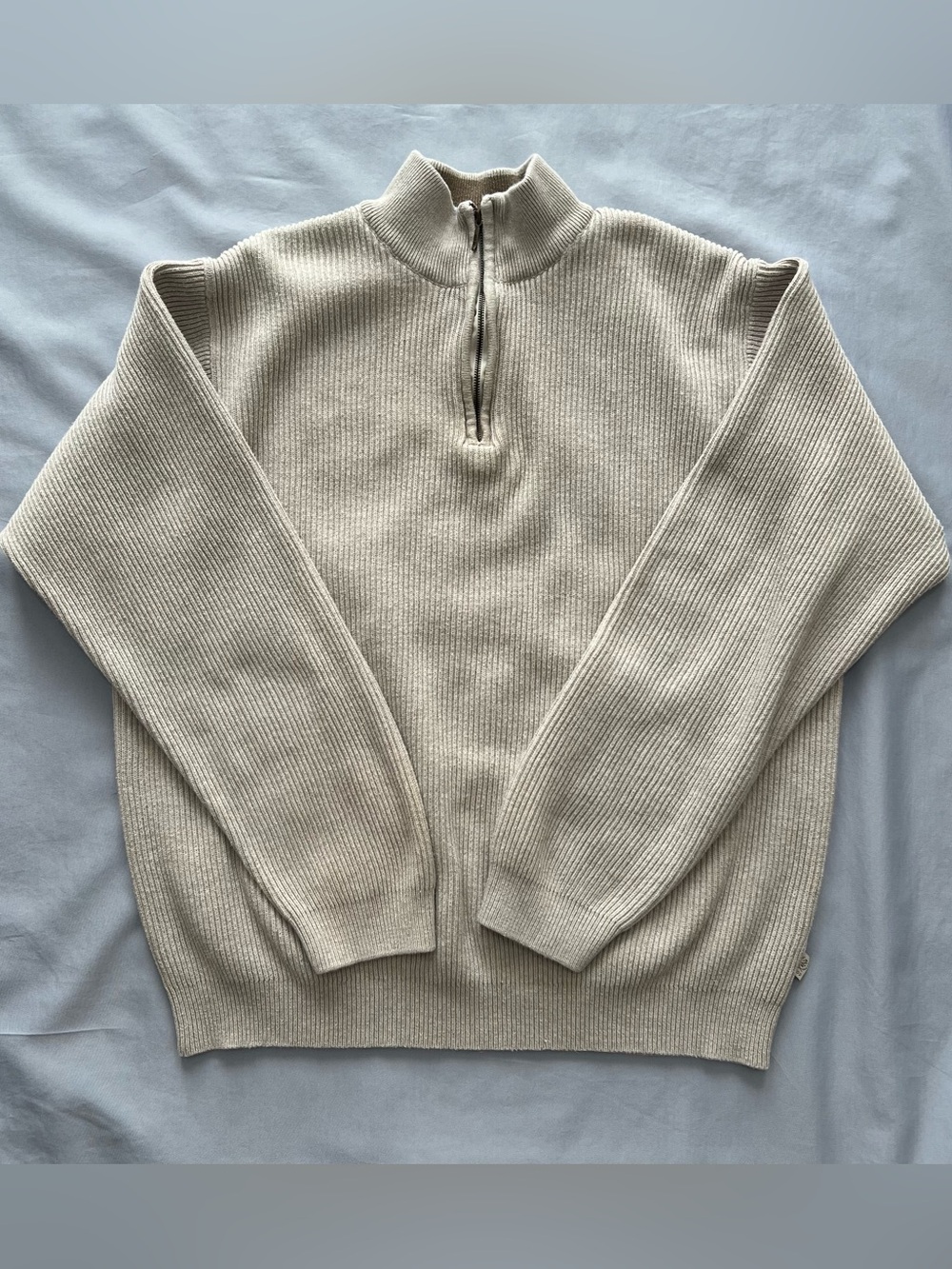 IZOD Men's Ribbed Half-Zip Beige Sweater — Size XL